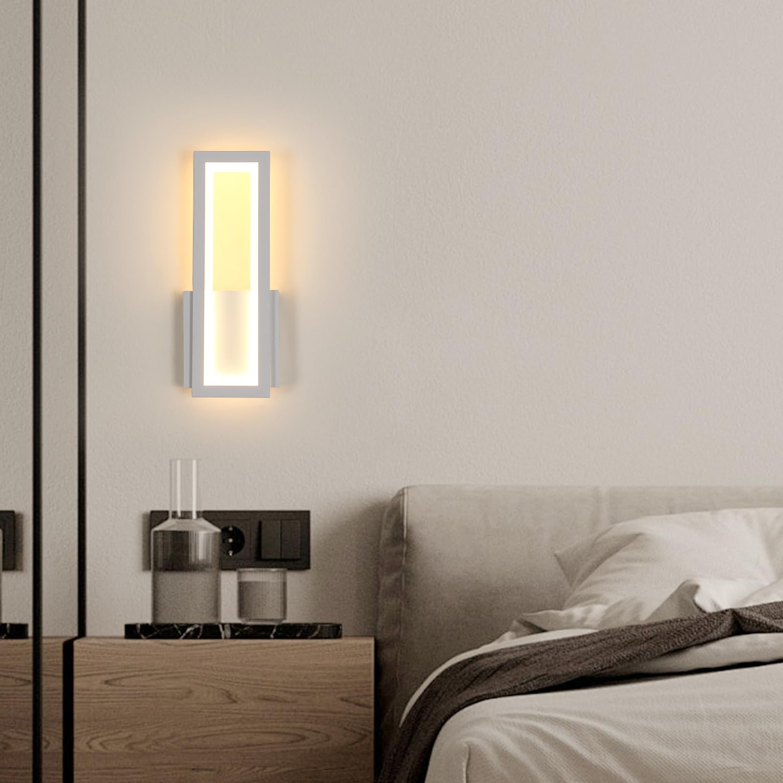 Osairous Applique da Parete Interno, 2 Pezzi 16W 1800LM 3000K Bianco 32CM | Lampada da Parete Moderno in Acrilico, Lampada a Muro Bianco Camera da Letto per Soggiorno Corridoio Studio Balcone