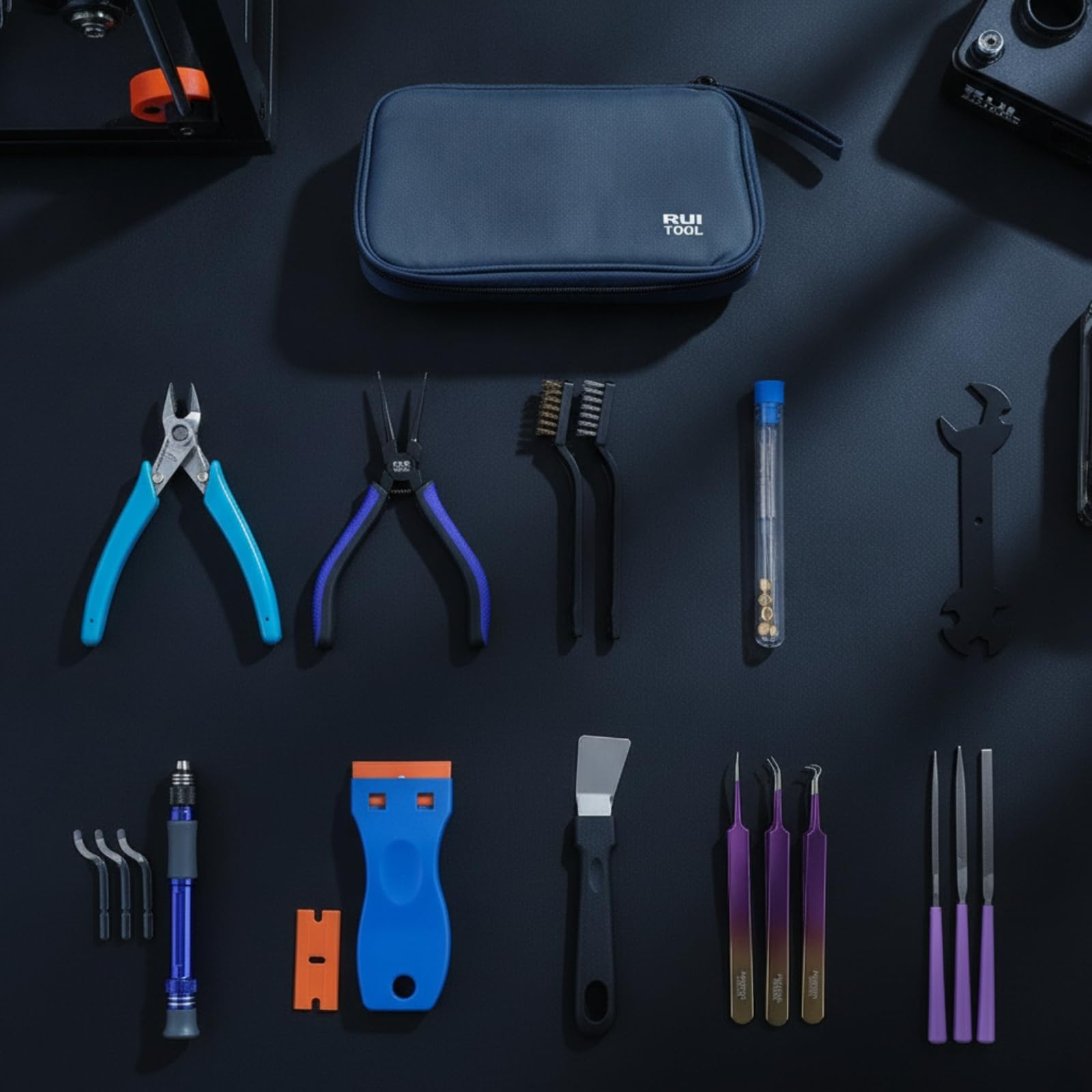 Amagogo Kit de Herramientas de Impresión Profesional Juego de Mantenimiento y Limpieza Puntiagudas Alicates Angulados y Cortadores Caja Compacta Adecuado para