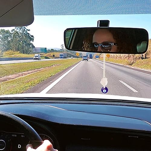 Miniatura 5 de WEBEEDY 2 piezas de dije de mal de ojo de sal y roca para coche, dije de ojo turco para automóvil, para espejo retrovisor, adornos colgantes de ojo