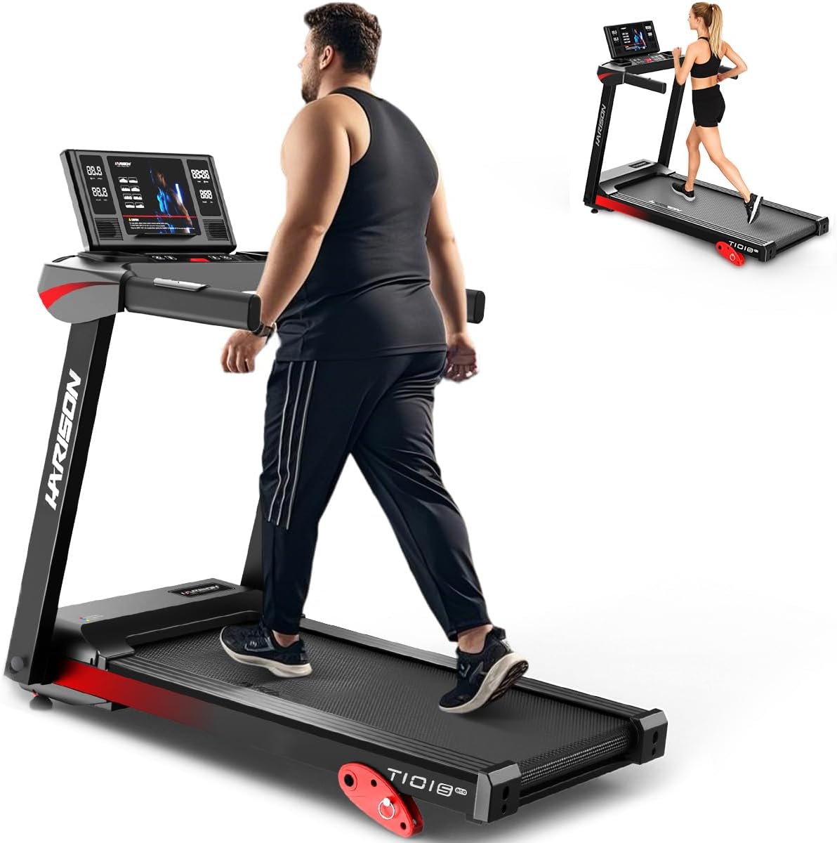 HARISON Treadmill with Incline, 3.0 HP Foldable Treadmills for Home, 42.5"x17.72" Ultra Large Walking & Running Area Treadmill, 300 LBS Capacity, Quiet Running