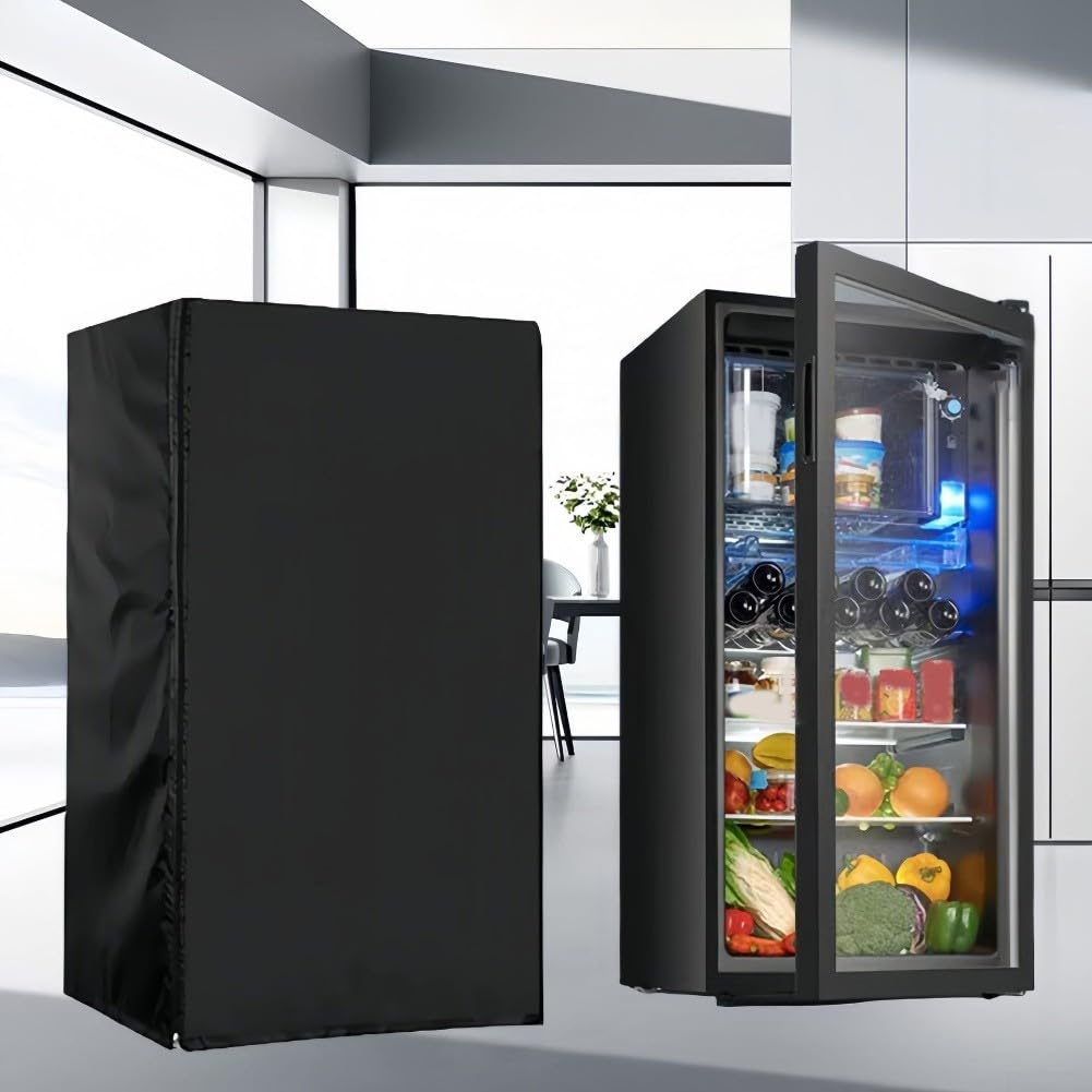 Aufrechte Gefrierschrank-Abdeckung, 210D Oxford, wasserdicht, mit Doppelreißverschluss, Seitentaschen für den Innen- und Außenbereich, Mini-Kühlschrankschutz (59 x 59 x 143 cm, schwarz)