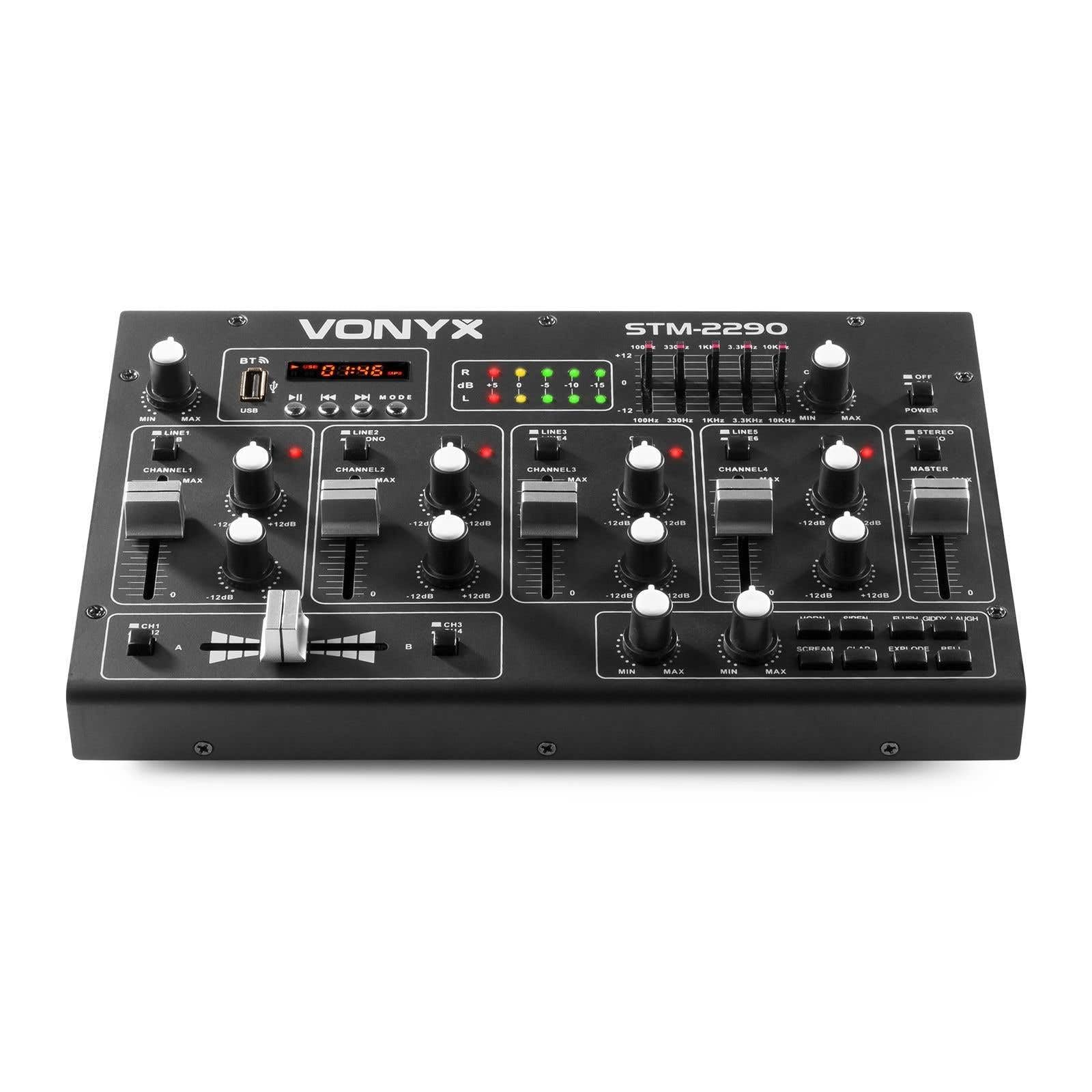 Vonyx STM2290 Mezclador DJ de 6 canales con Bluetooth y efectos | Reproductor USB, Bluetooth, ecualizador de 5 bandas, 8 efectos DSP y función CUE por canal