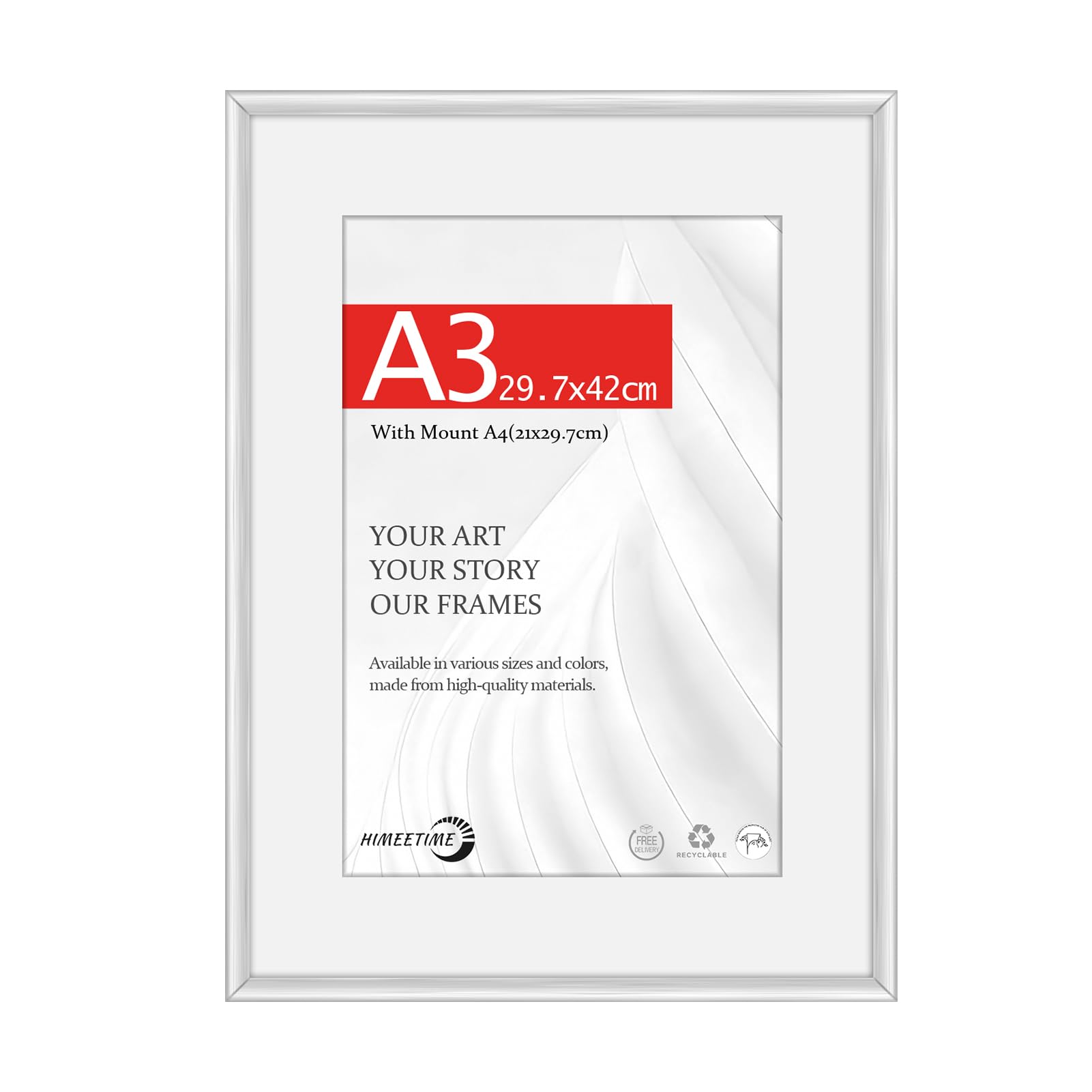 HIMEETIME® 1x A3 29.7x42cm Picture Frames | Silver Matte Aluminum Metal | 30x42cm Certificate Frame with Shatterproof Acrylic Glass | Portrait & Landscape Wall Mount | Slim Professional Profile