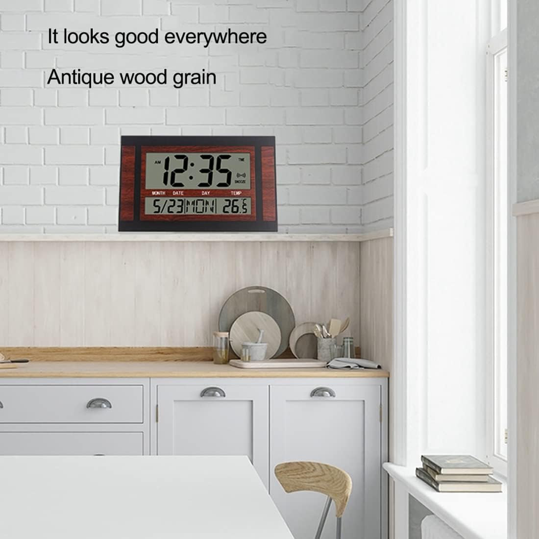 Digital Wall Clock LCD Number Time Temperature Calendar Alarm Table Desk Clock Modern Design Office Home Silver