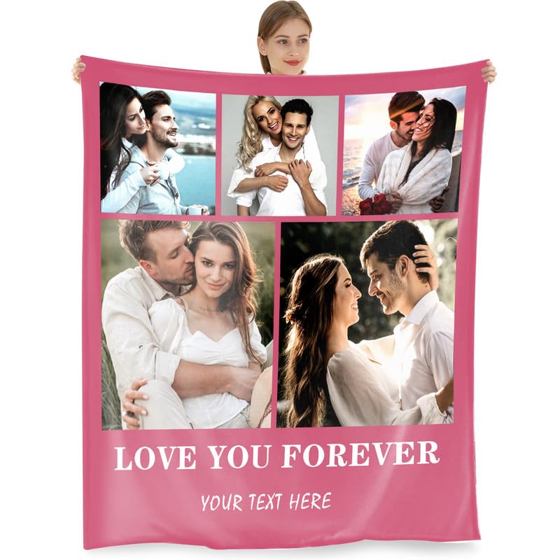 Personalised Blanket,Custom Blanket with Photos Customized Flannel Throw Blanket for Adults Kids,Personalised Gifts for Mum,Dad,Boyfriend,Girlfriend,Best Friends(5PhotosB-127x152cm) — image 1