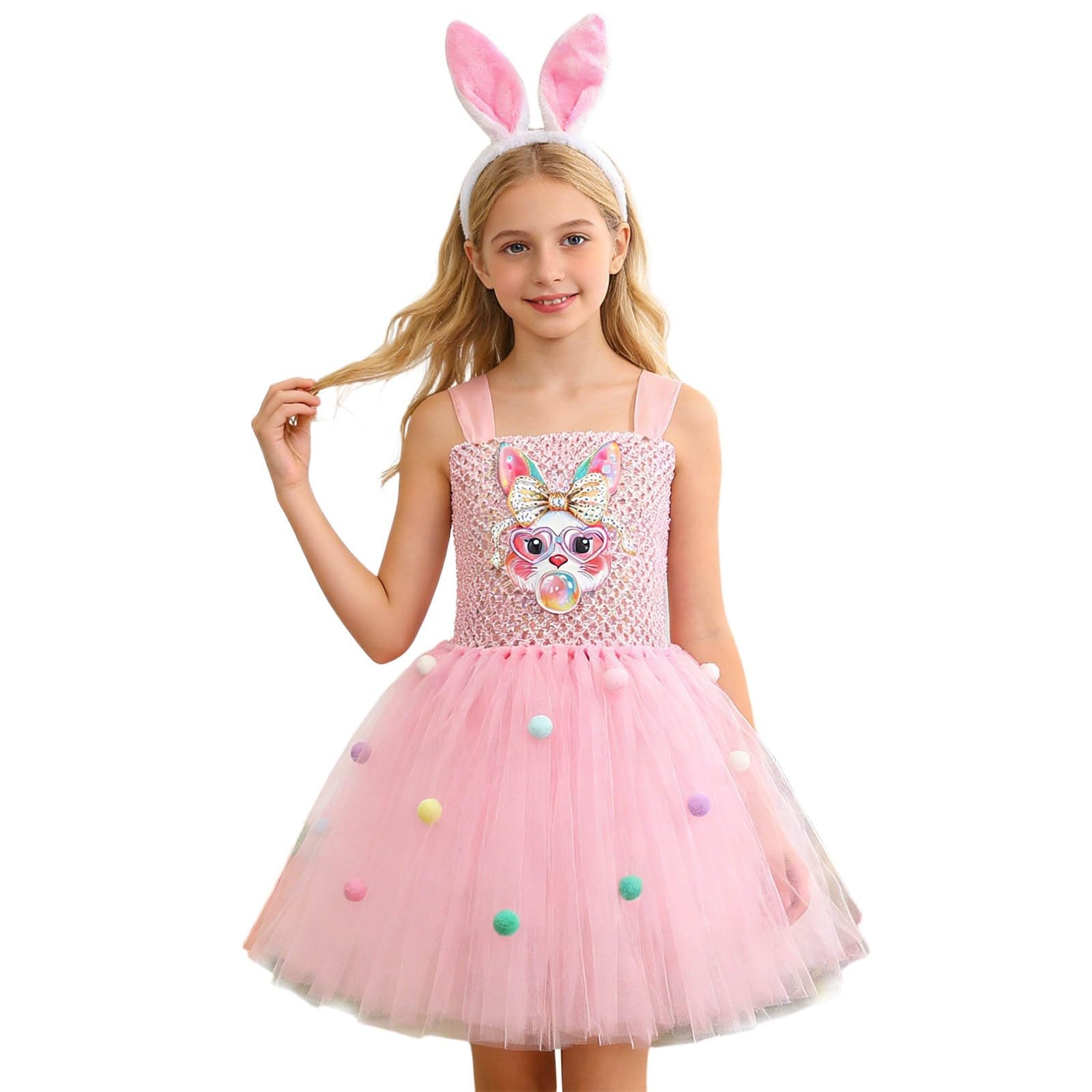Générique Déguisement Lapin Pâques Enfant 2026 Robe Dessin Animé Jupe Bouffante Carotte Amovible Fille Costume Fête