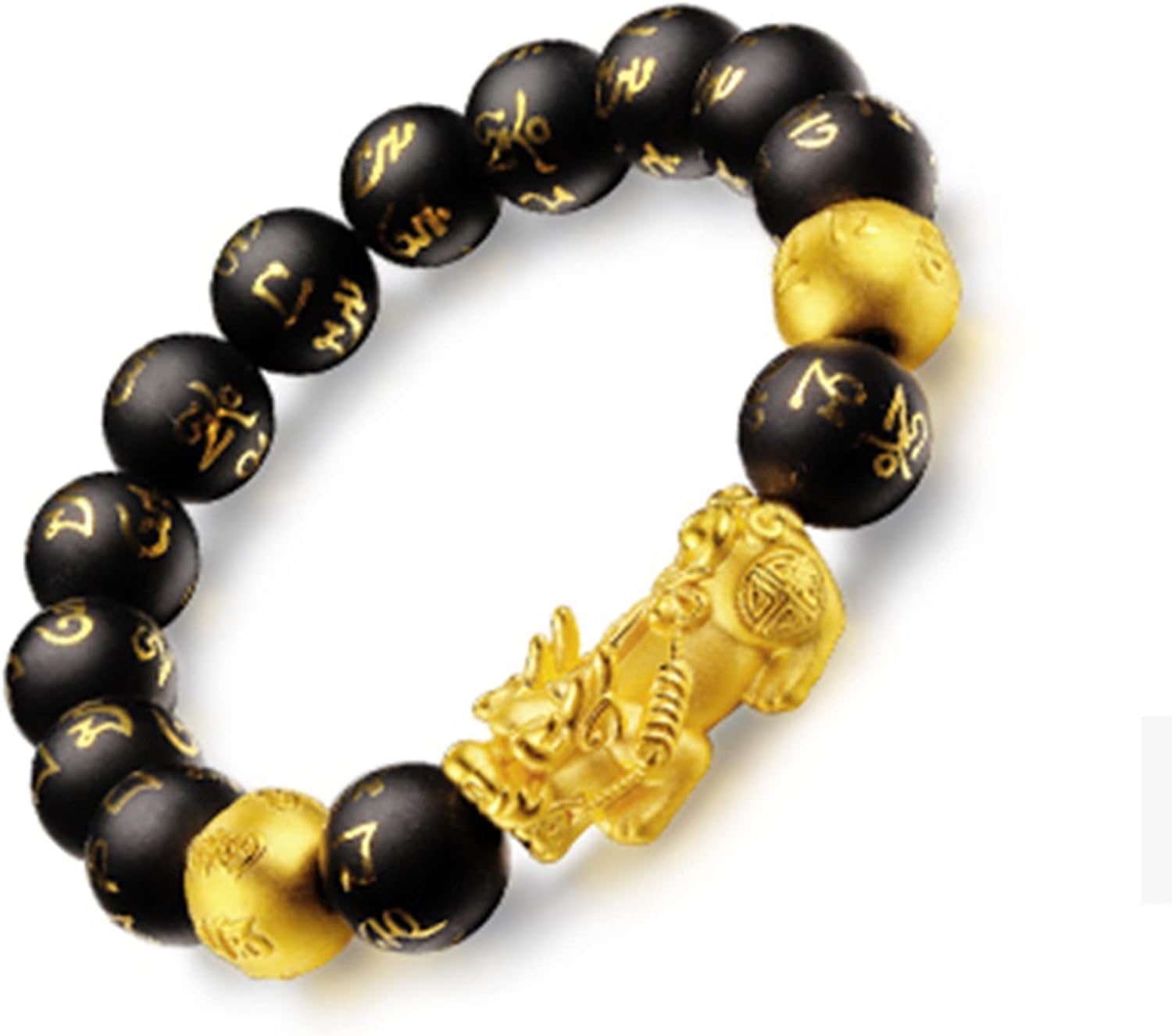 Nzpost Men's Onecolor Black Obsidian Bracelet, Obsidian Gold Pi Yao Wealth Bracelet Authentic Amulet Lucky Wealth Ward O