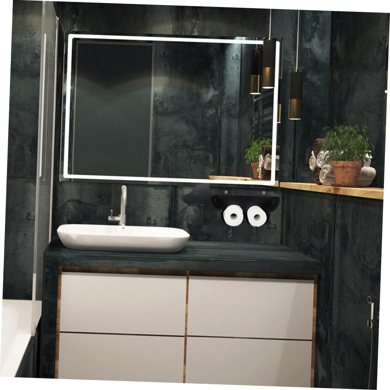 HOMSFOU Portarrollos Diseño de Perro de Hierro Negro de Papel Higiénico Soporte Vertical Base Estable, para Baño de Hotel