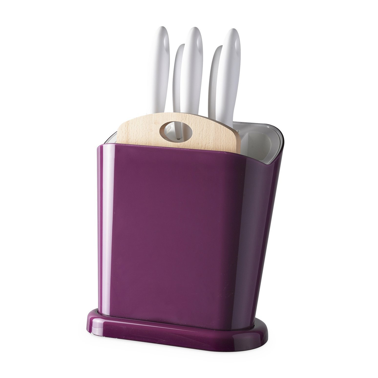 Cuchillo multifunción con 5 cuchillos tabla de cortar en madera Morado