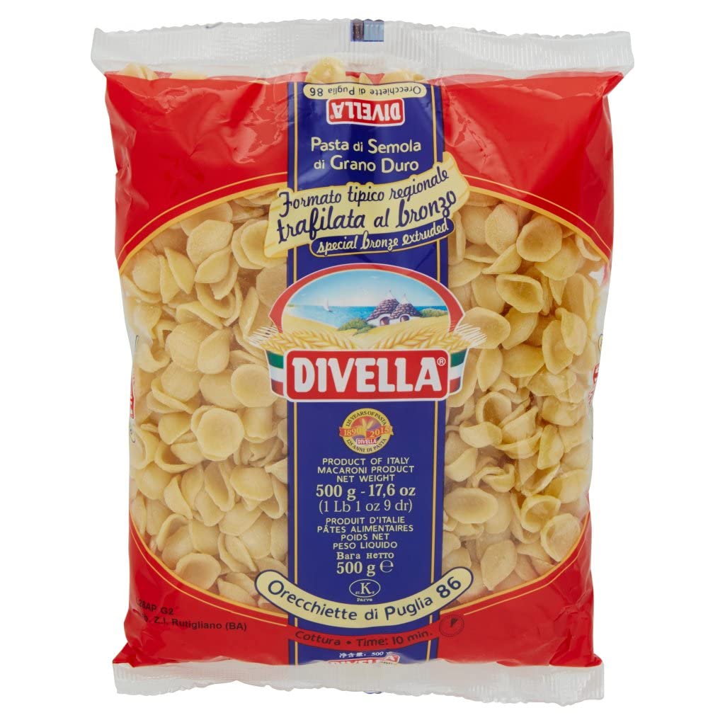Italian Gourmet Orecchiette di Puglia N.86 Pasta grano duro secca 24 x 500g | Formato regionale mit muschelförmiger Oberfläche, hält Sugo gut, ideale per, Gesamtnettogewicht 12 kg + Kostenlos Polpa 400g