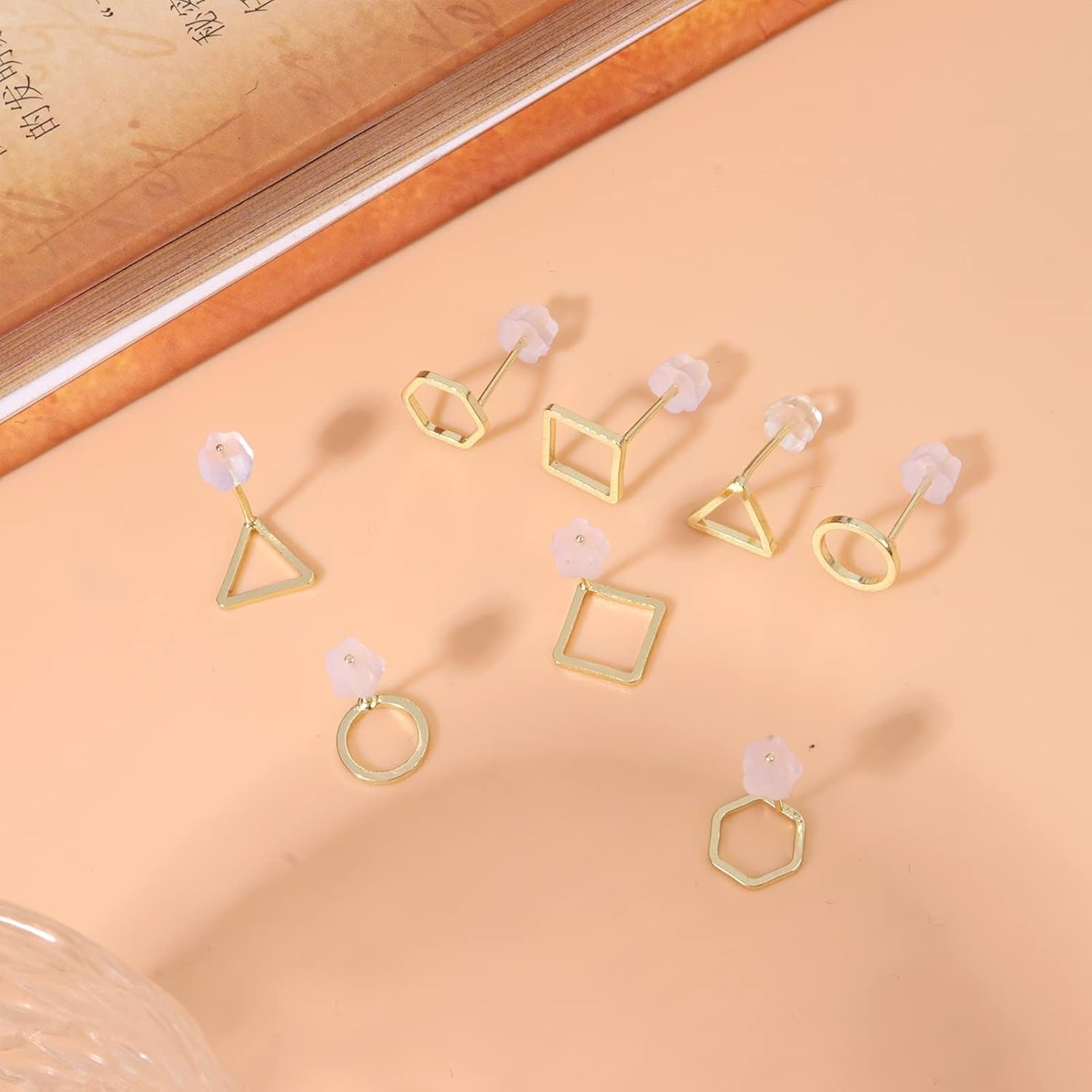 Gold Stud Earrings for Women Trendy Dainty Flatback Stud Earrings Set Minimalist Triangle Circle Rectangular Geometric Small Earring Pack Gold Jewelry Christmas Gifts Stocking Stuffers - Image 7