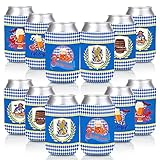 Whaline 12Pcs Oktoberfest Can Cooler Sleeves German Beer Festival Can Cover Insulators Blue White Plaid Bavarian Style Neoprene Thermocoolers for Beverages Bottle Can Munich Oktoberfest Party Supplies