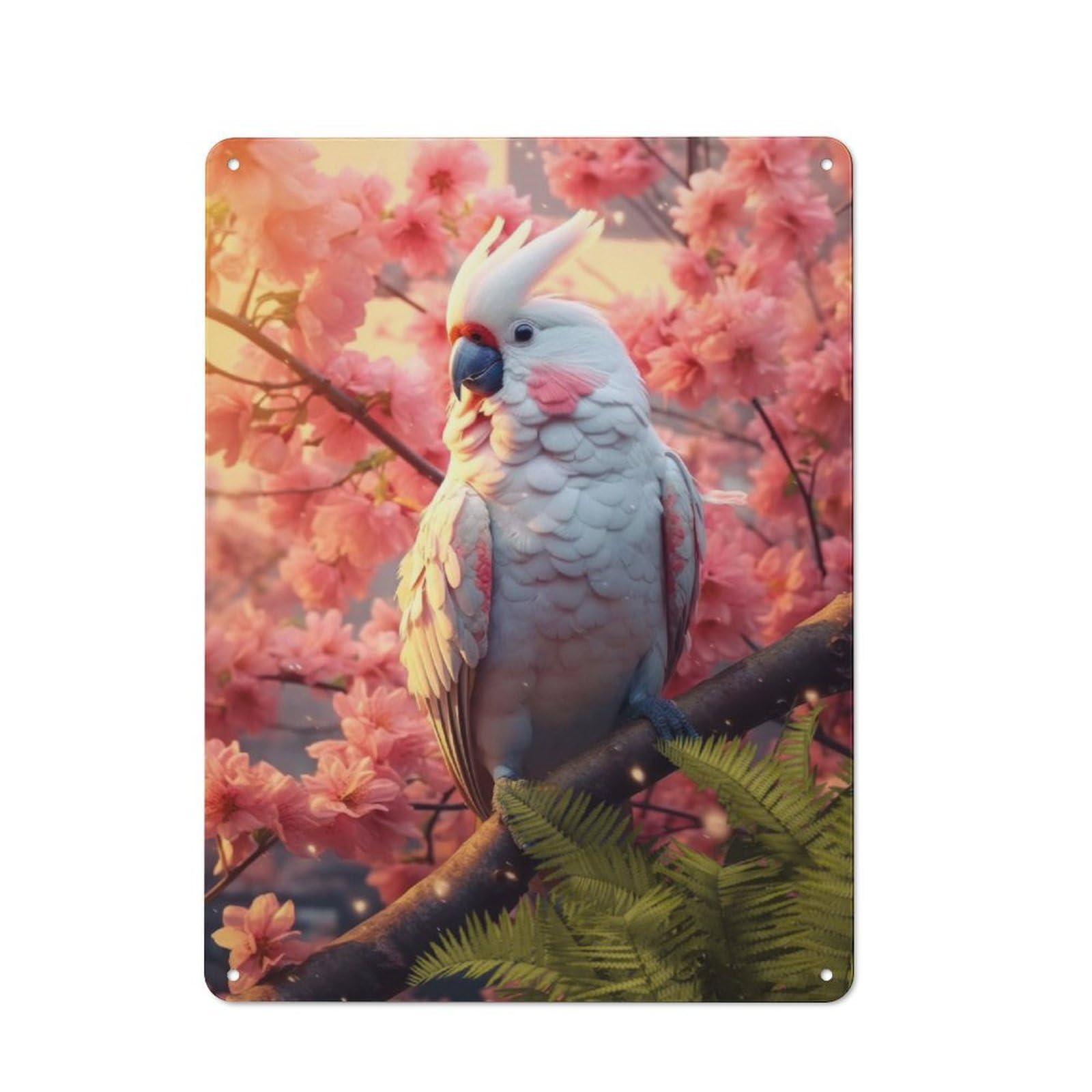 Junmoney White Cockatoo Metal Plaque 40X30cm With For Garage Wall, Retro Decor, For Themed Interiors In Garages And Workshops