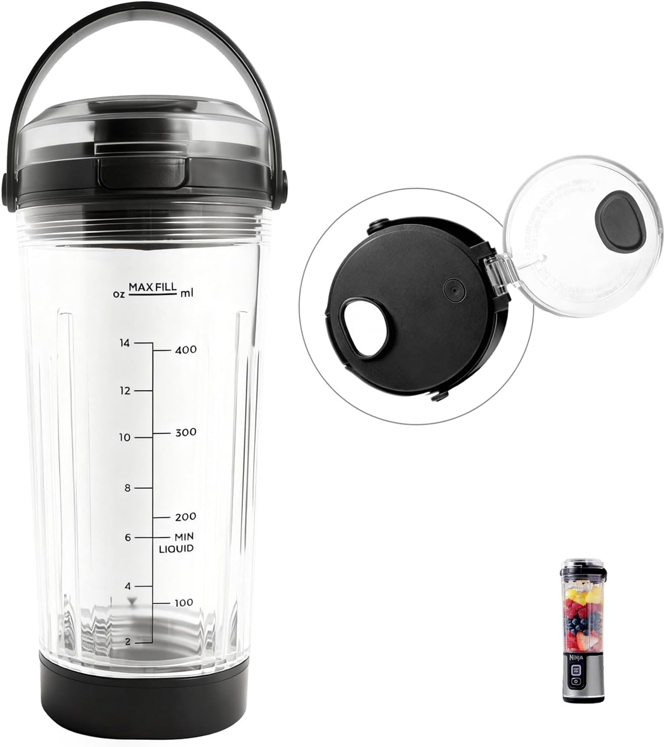 Vaso de Repuesto de 18 oz para Licuadora Ninja Blast Portátil, Negro