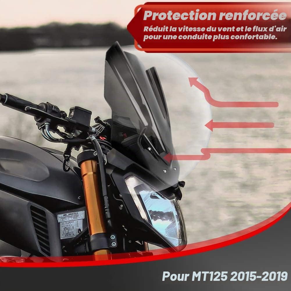 Pare-Brise Avant de Moto Écran de Protection Pare-Brise pour Y-amaha MT 125 MT 125 MT-125 2015 2016 2017 2018 2019 Déflecteur d'air Moto (Fumée)