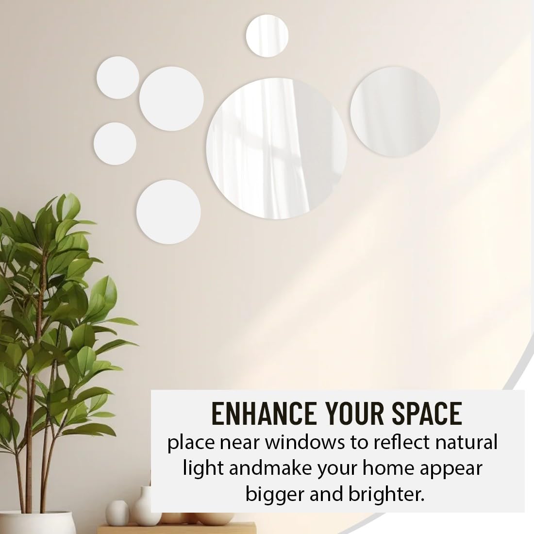JEYORZY Lot de 32 miroirs autocollants muraux en acrylique ronds et flexibles pour salon, chambre à coucher