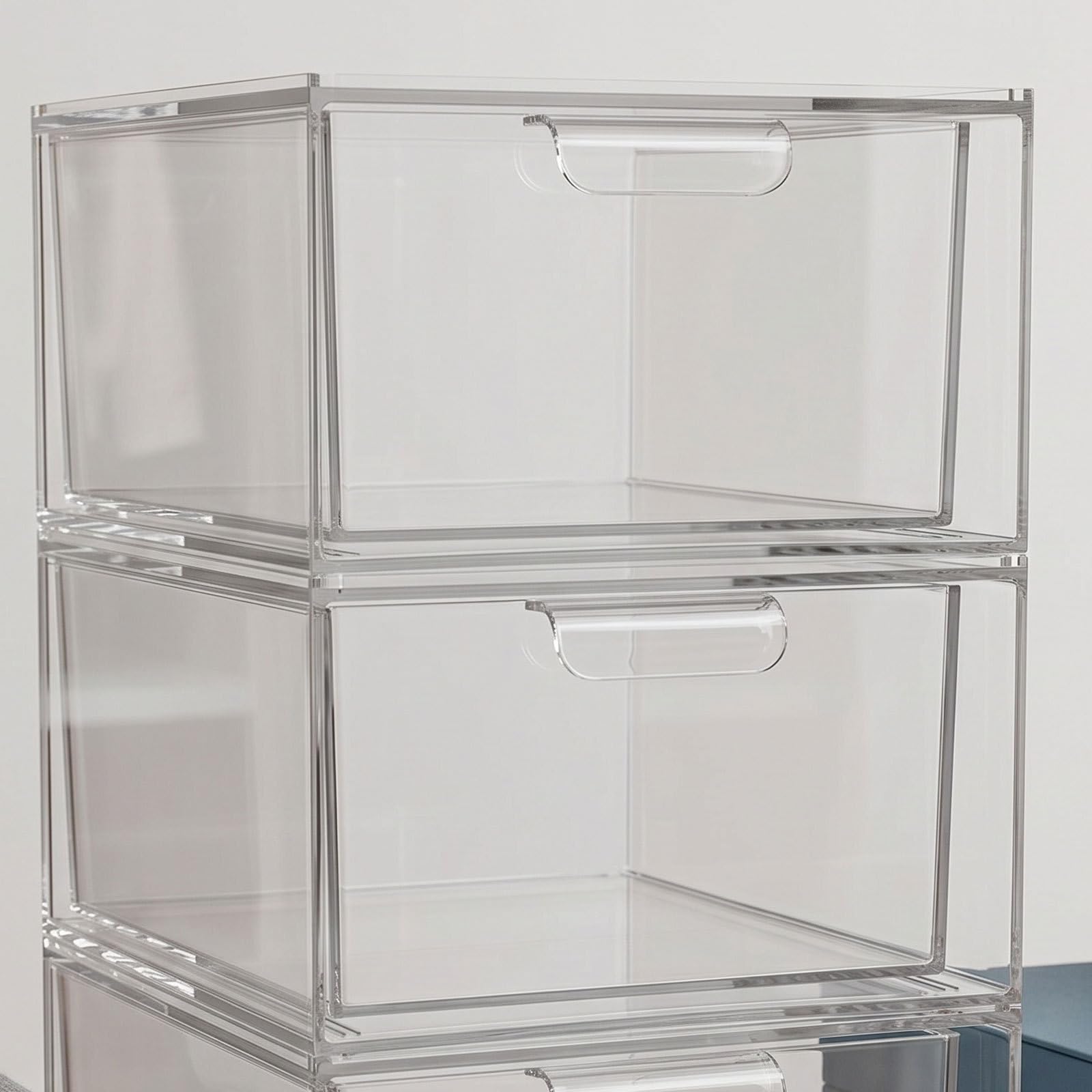 Alasum 4 Pezzi Organizer Trasparente Design Impilabile con Divisori Rimovibili e Maniglia in Pet per Collane e Rossetti per Uso Domestico e Cassetti da Ufficio