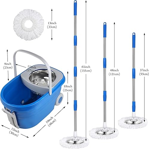 Miniatura 3 de Juego de trapeador y cubo con escurridor de 25 cuartos de galón acero inoxidable Deluxe 360 sistema de limpieza de piso con 3 repuestos de cabezal
