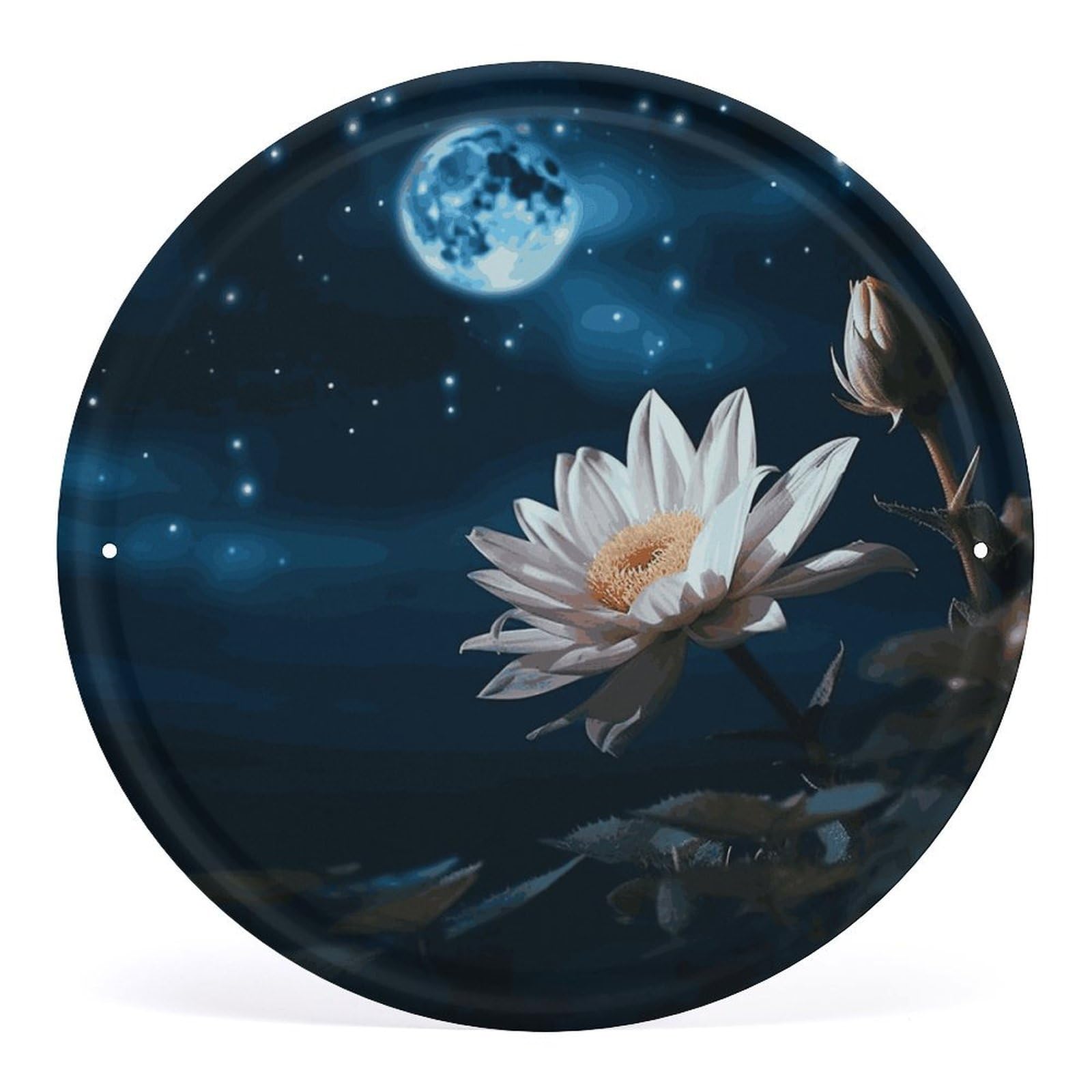 Fodpand Style Flower And Moon Round Wall Art Hanging Decorations, Wall Decor Modern Minimalist Artwork, Tin Sign Hanging Picture For Living Room, Bedroom, Office, Hallway, 11.8X11.8 Inch