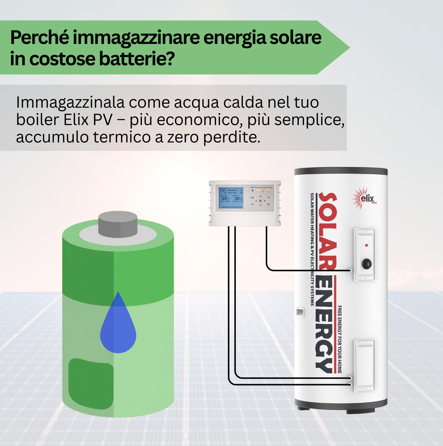 Scaldabagno Solare Fotovoltaico PV Elix 150/200 L | MPPT (con MPPT, 200L, DC 1500W)