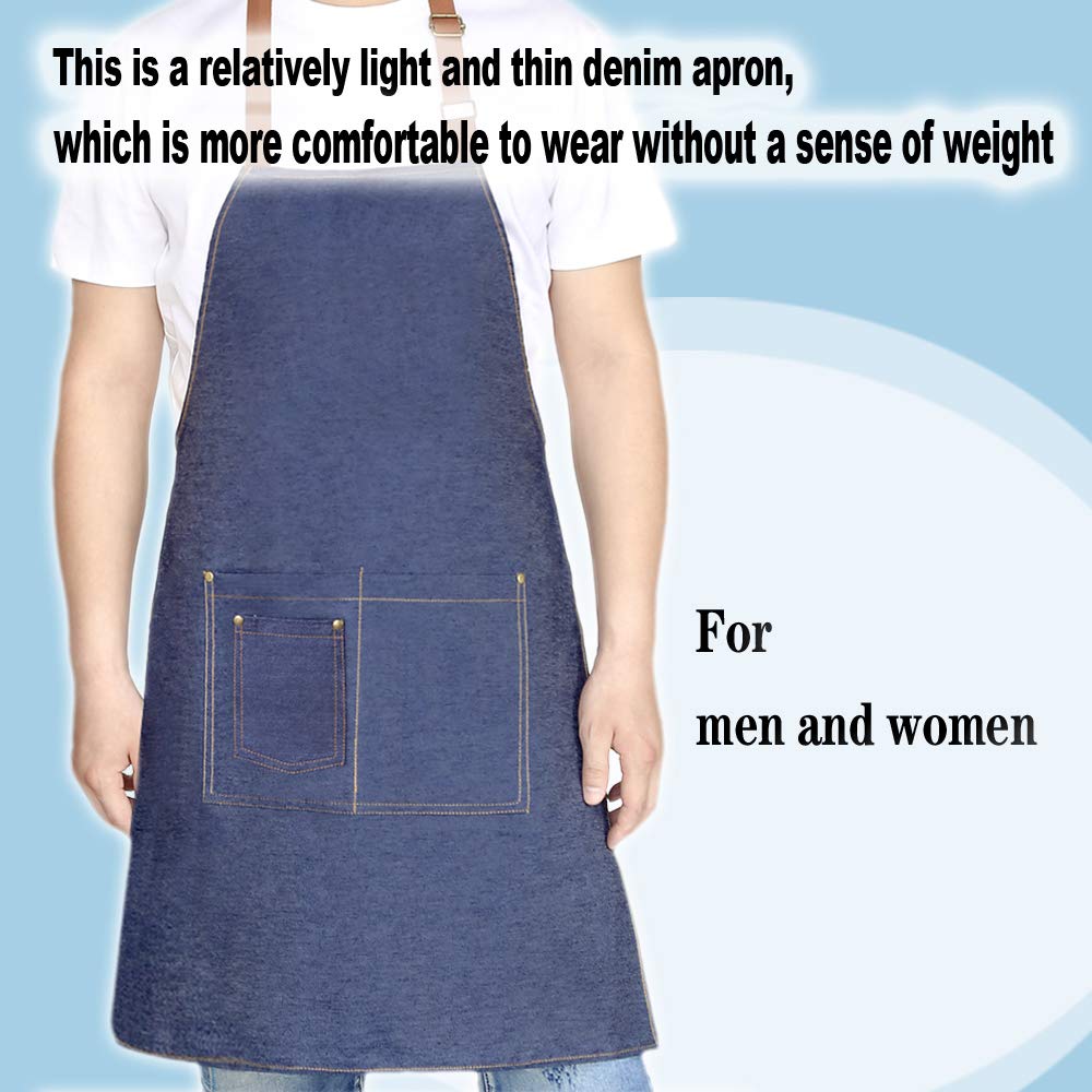 xinding Delantales para mujer, delantales de cocina de mezclilla, delantales ajustables con múltiples bolsillos para hombres y mujeres, delantales de chef unisex lavables a máquina para manualidades