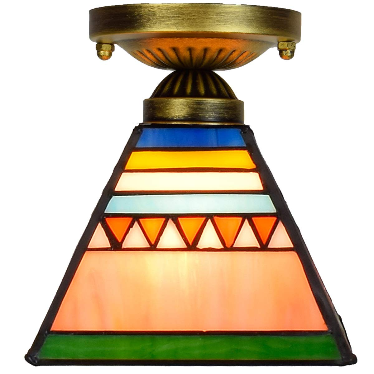 Plafonnier Tiffany en vitrail artisanal style pyramidal 15cm