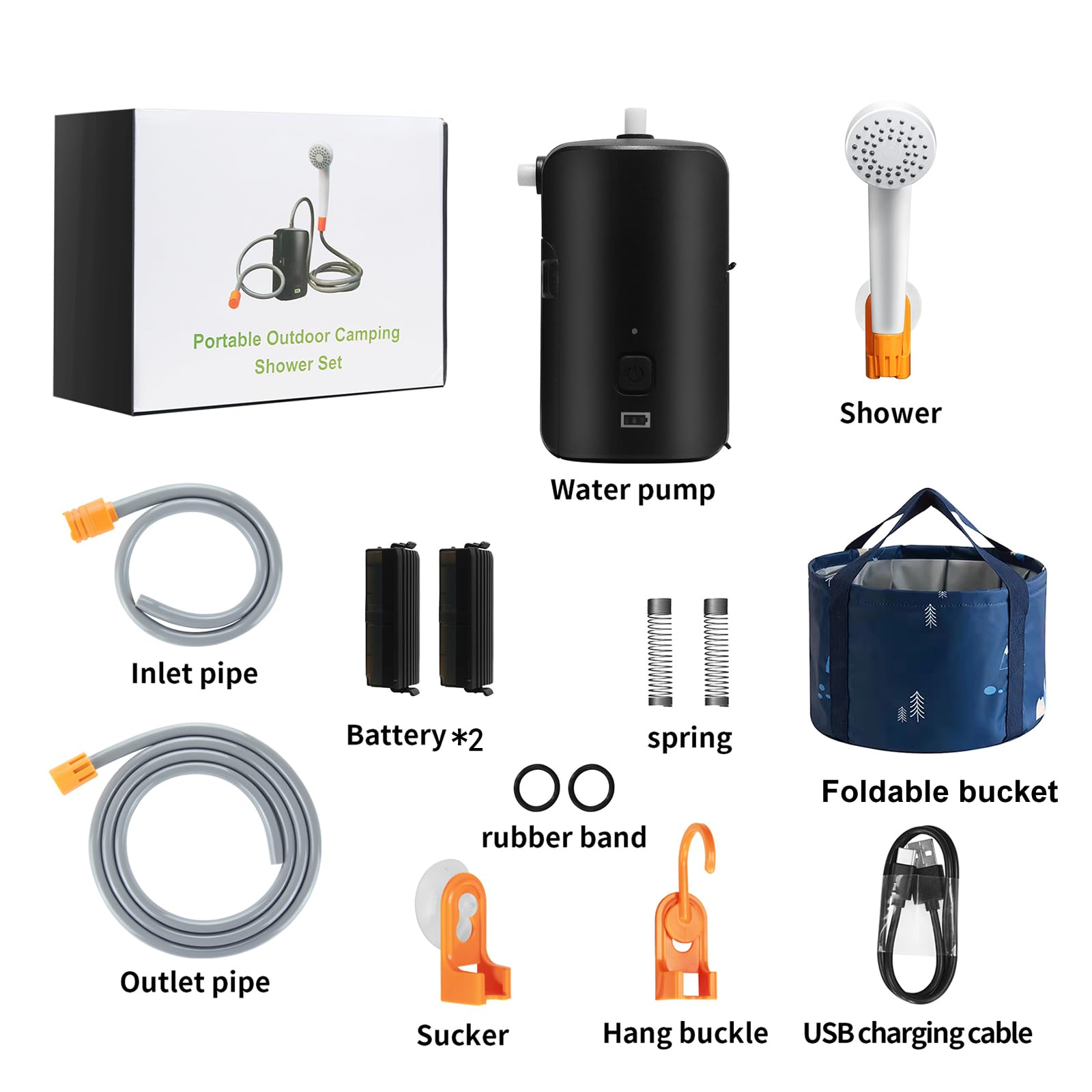 Douche Portable BTAWD Rechargeable Pour Camping - 2 Modes Débit, 1.8 M De Tuyau, Neuf