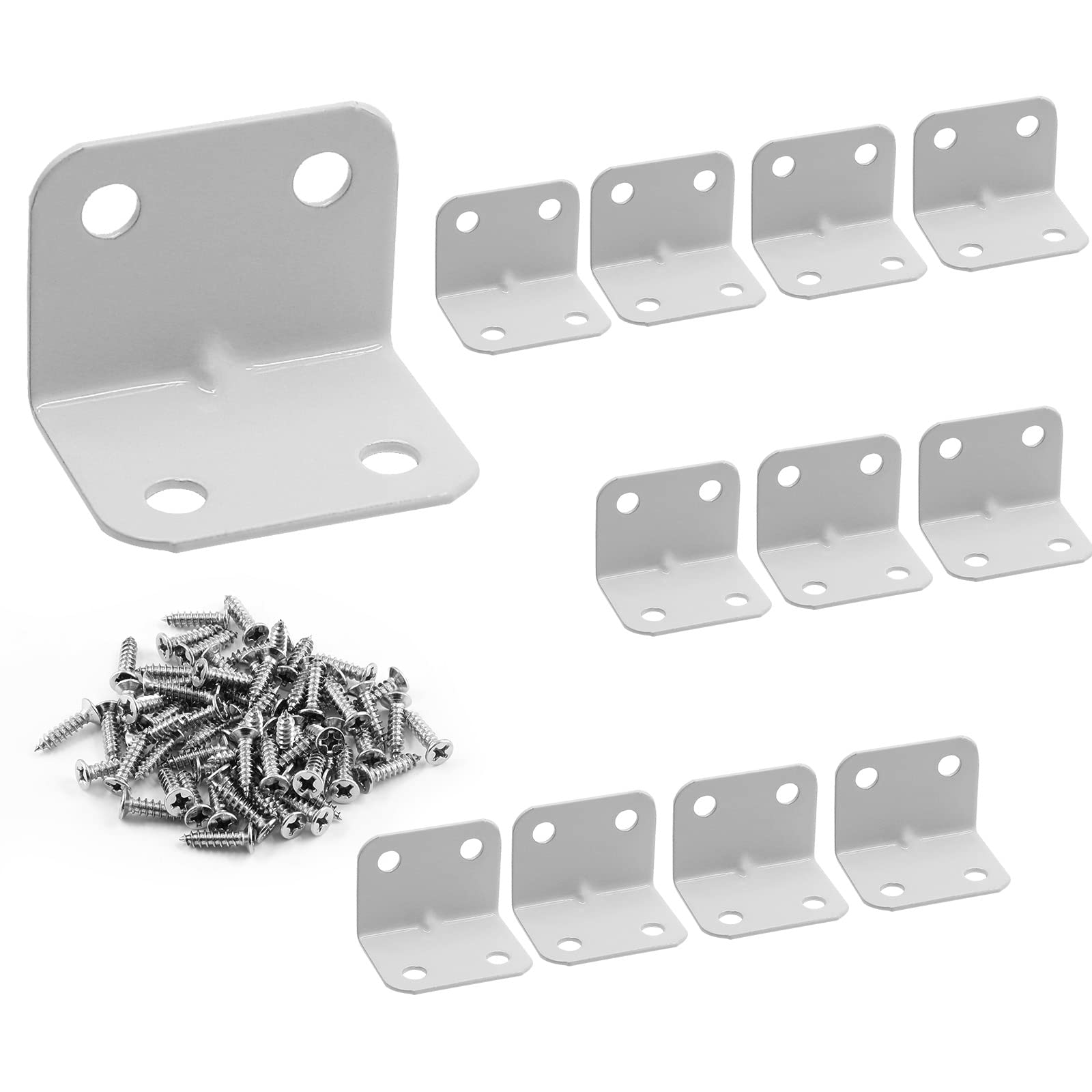Waziaqoc12 PCS 1 x 1.2 Inch L Shape Shelf Bracket, White 26 x 26 x 32mm Metal Corner Brace, 90 Degree Right Angle L Brackets Support with Screws for Wood Furniture Shelves