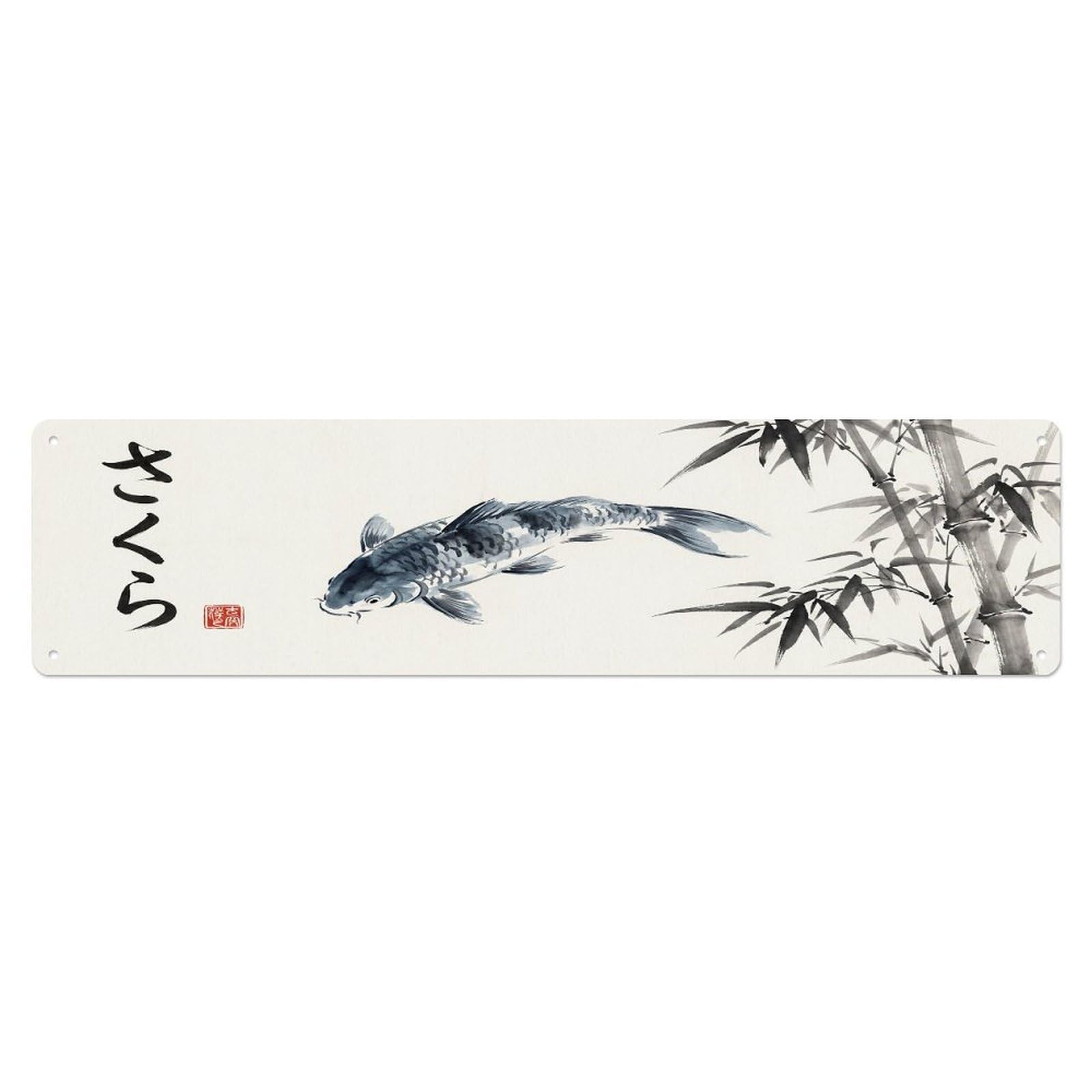 Olhnbad 4X16inch(10X40cm) Koi Fish Japanese Turquoise Artwork Metal Tin Sign