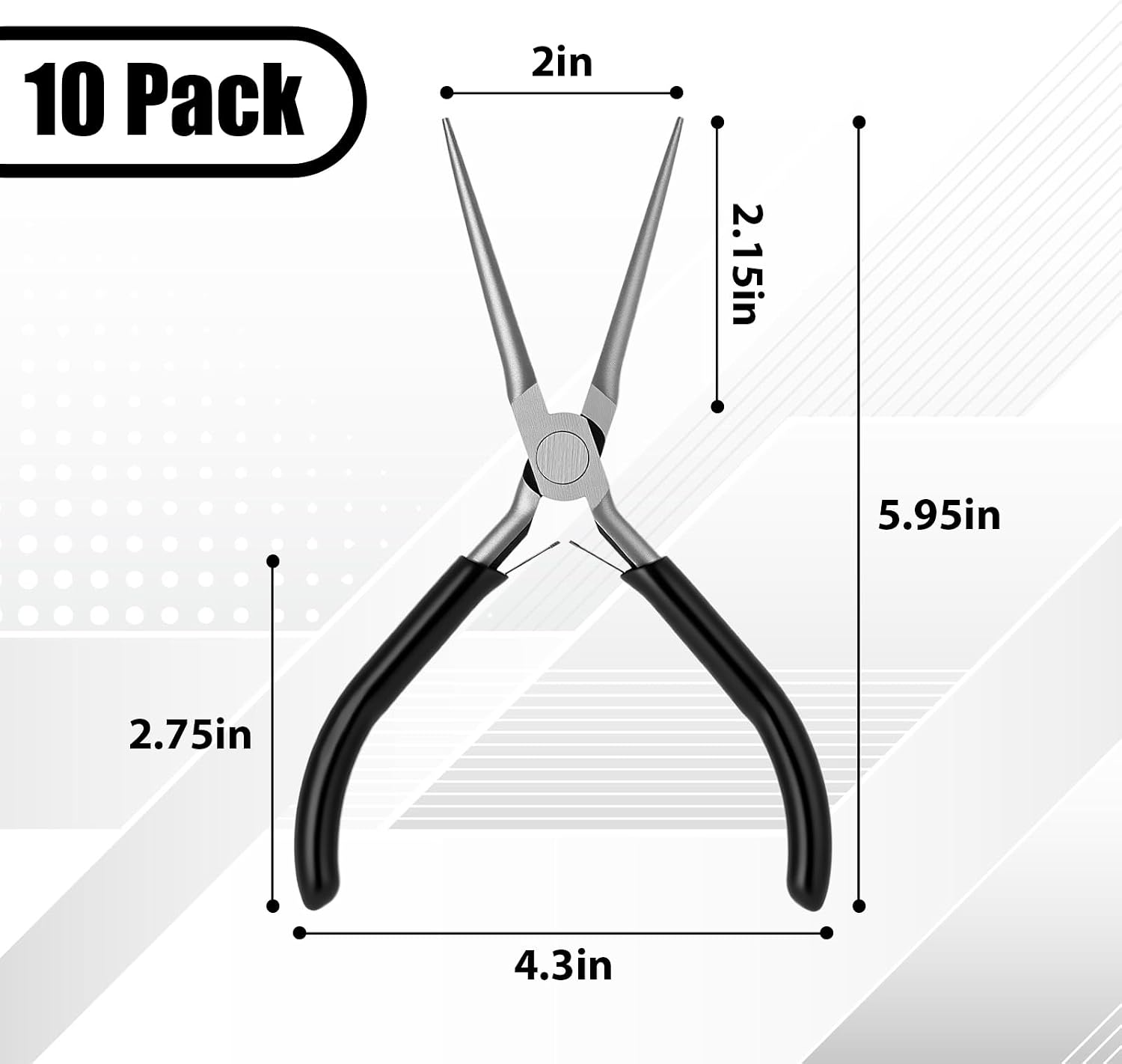 10 Pcs Mini Needle Nose Pliers Bulk, 6 Inch Precision Pliers Set with Extra Long Tips for Jewelry Making, Wire Wrapping, Small Object Gripping, DIY Project (Black)