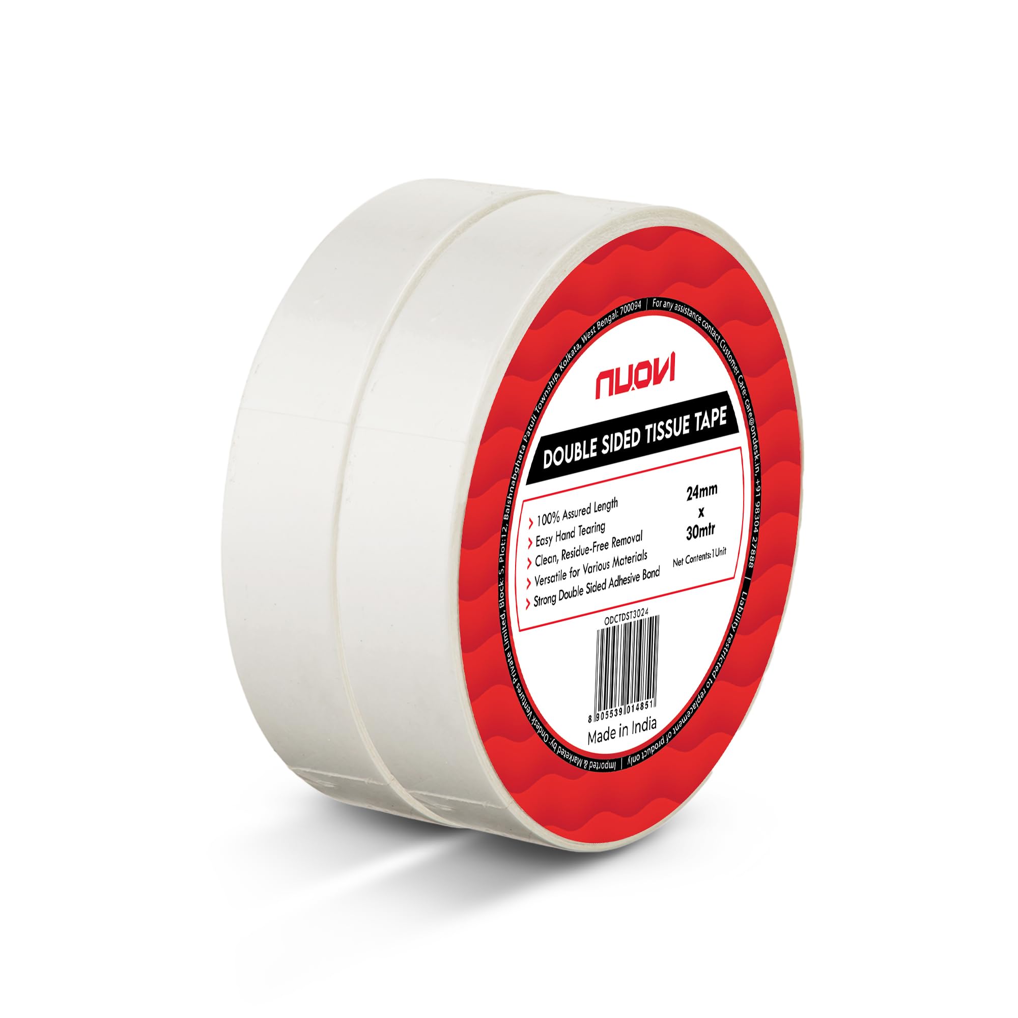 Cinta adhesiva de doble cara | 30 metros x 2,4 cm | Cinta adhesiva de doble cara translúcida blanca | Ideal para álbumes de recortes, sobres, carteles, manualidades, bricolaje y más (paquete de