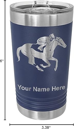 Miniatura 5 de LaserGram Vaso de pinta aislado al vacío de 16 onzas, carreras de caballos, grabado personalizado incluido (azul marino)