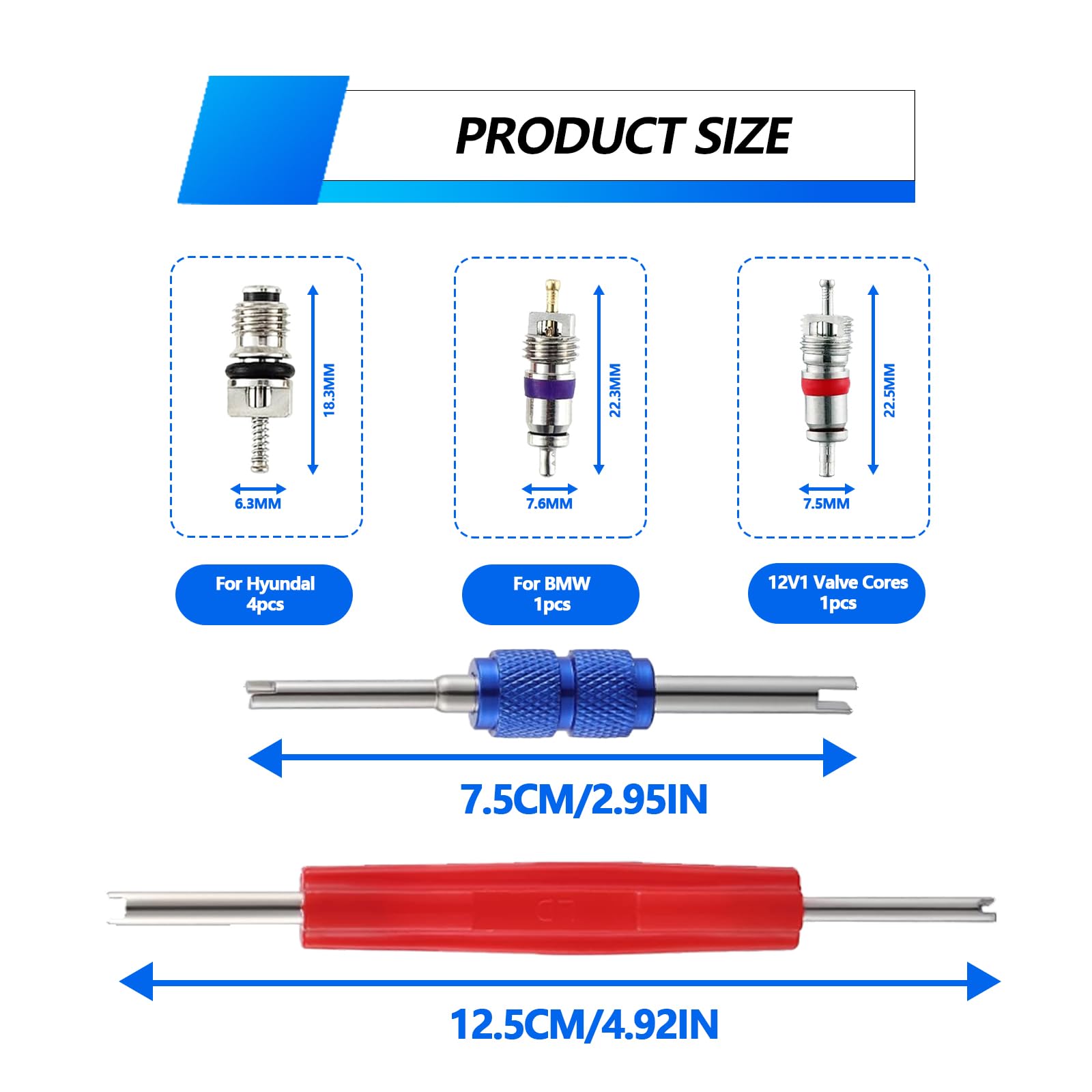 102Pcs Air Conditioner Valve Accessories Kit, R12 R134a Automotive Air Conditioning Refrigeration Tire Valve Stem with Double Head Dual Dismantling Remover Tool Assortment Kit for Most Cars.