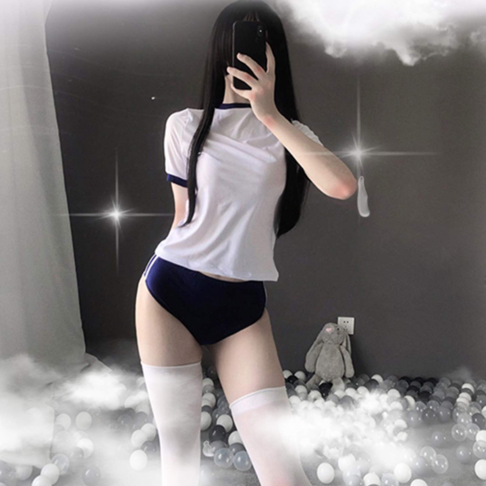 YOMORIO Anime Lingerie Japanese Uniform Cosplay Sexy Gym Clothes for Women: Blue-white