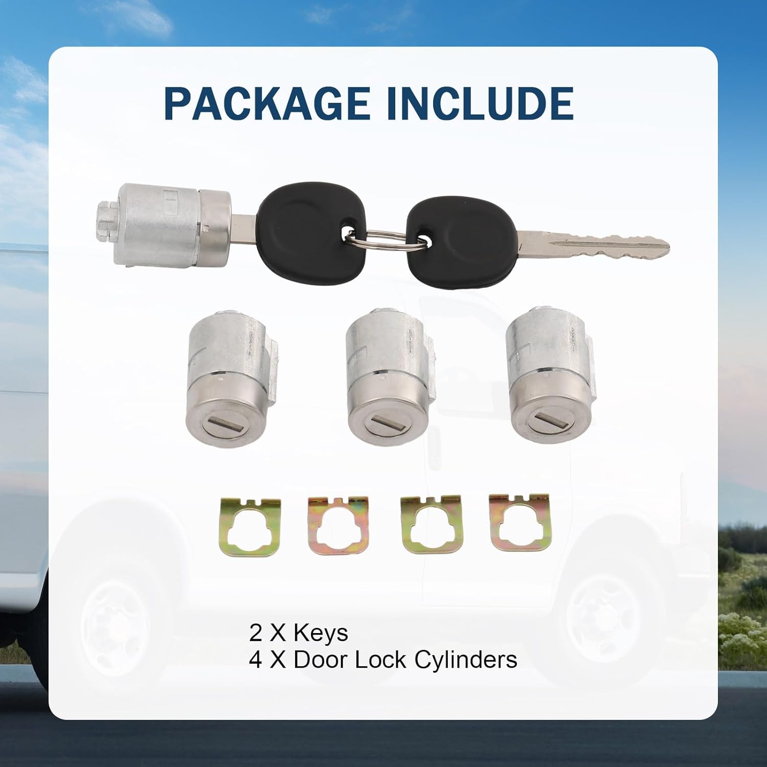 JDMSPEED 4 Door Lock Cylinders for 2001 2002 2003 2004 2005 2006 2007 Chevrolet Express Van OEM Set Keyed Alike 2 Keys 706591 X4 598007