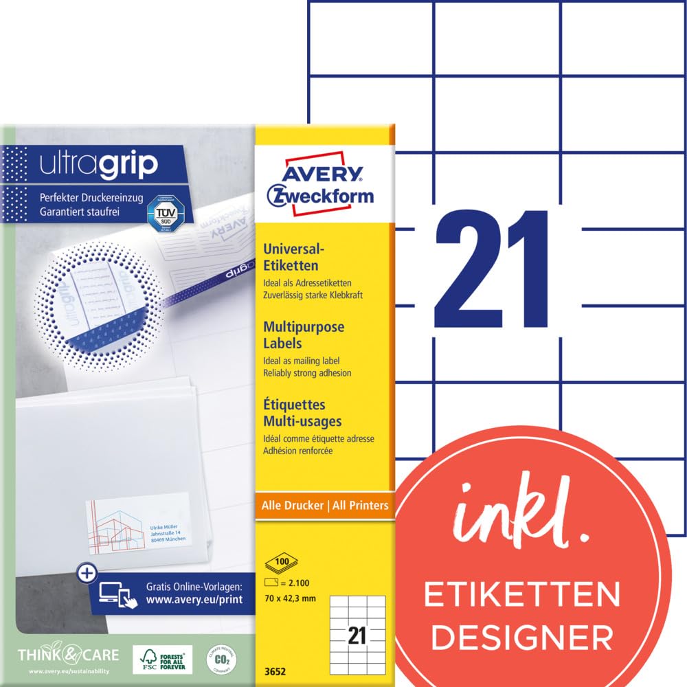 Avery Zweckform Universal Labels LR3655 (a4,200 Recycled Labels 210 x 148 mm 100 Sheets White