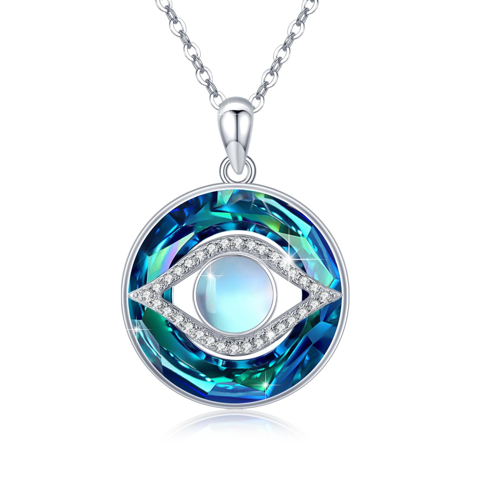 Collar de plata de ley 925 contra el mal de ojo, collar de piedra lunar, collar de cristal, regalo para mujer, talla única, Plata esterlina, Cristal
