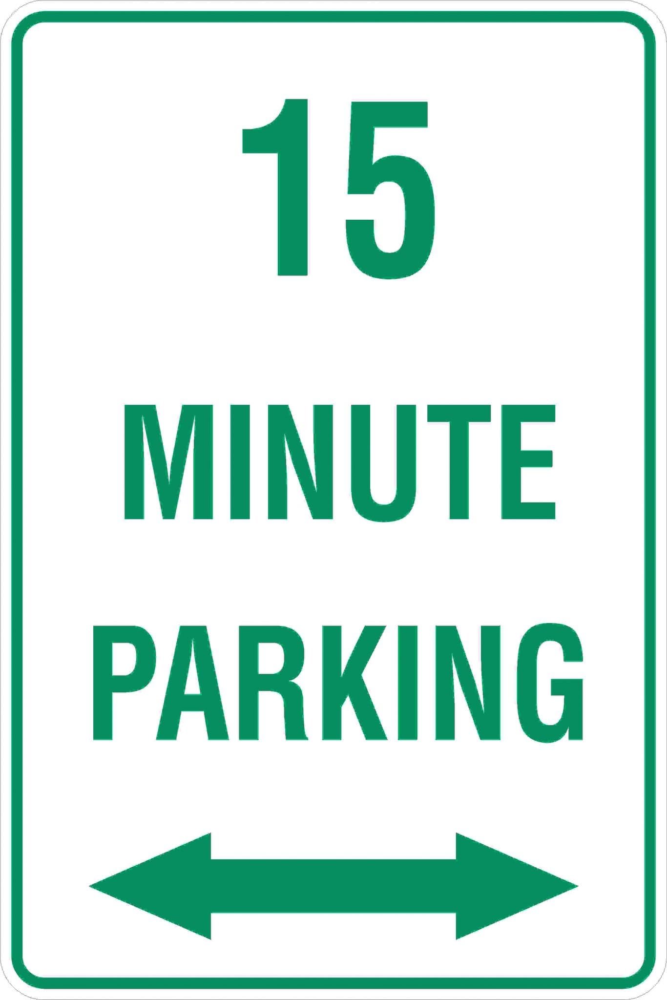15 Minute Parking, 12x8 Metal Tin Sign, 15-minute limited parking.