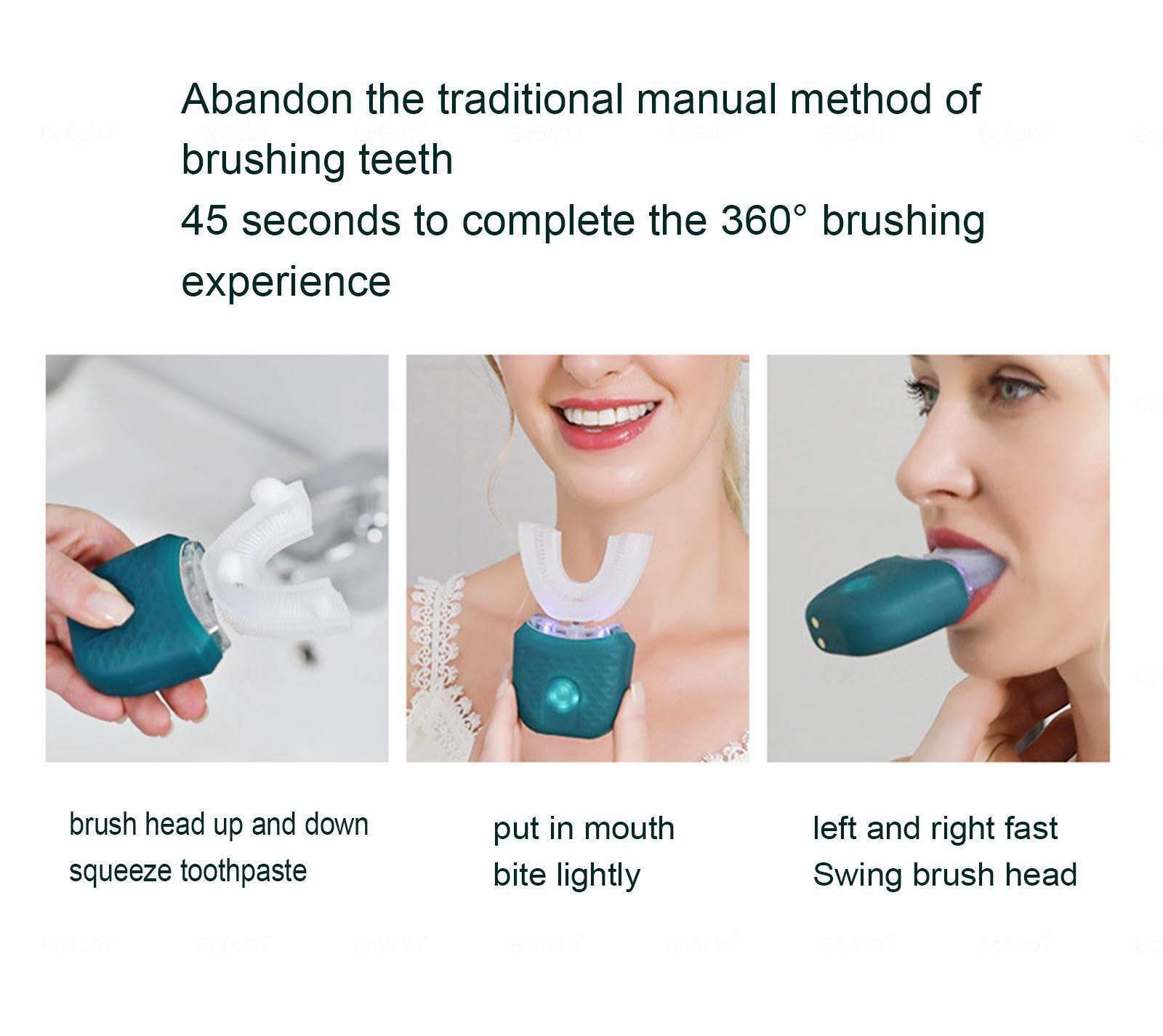 VIDECOR Cepillo de Dientes Eléctrico en Forma de U, IPX7 Cepillo de Dientes Eléctrico en Forma de U de 360° Cepillo de Dientes Inteligente Cepillo de Dientes Eléctrico de Silicona,Pink