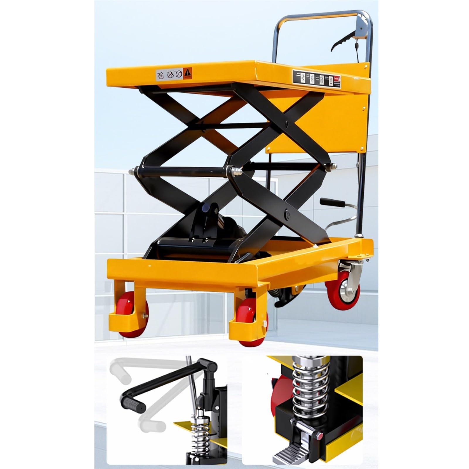 Hydrauliczny wózek podnośnikowy z poduszką antypoślizgową i 4 kołami do przenoszenia materiałów i transportu (150 kg 1,26 m)