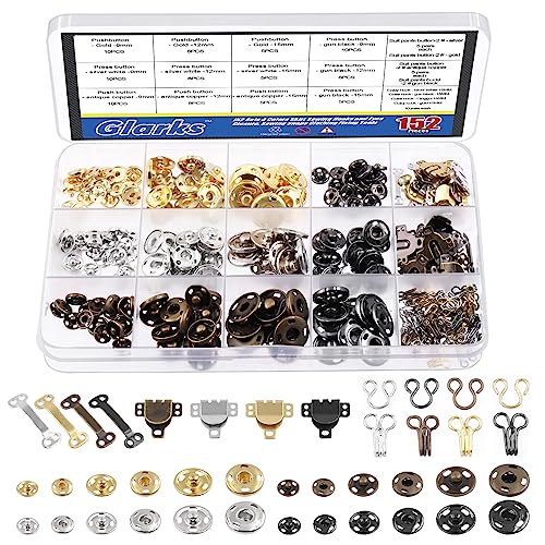 Glarks Lot de 152 paires de crochets et œillets de couture avec kit de boutons-pression à coudre, 4 couleurs de fermetures à crochets et œillets, boutons pression, soutien-gorge, chemise