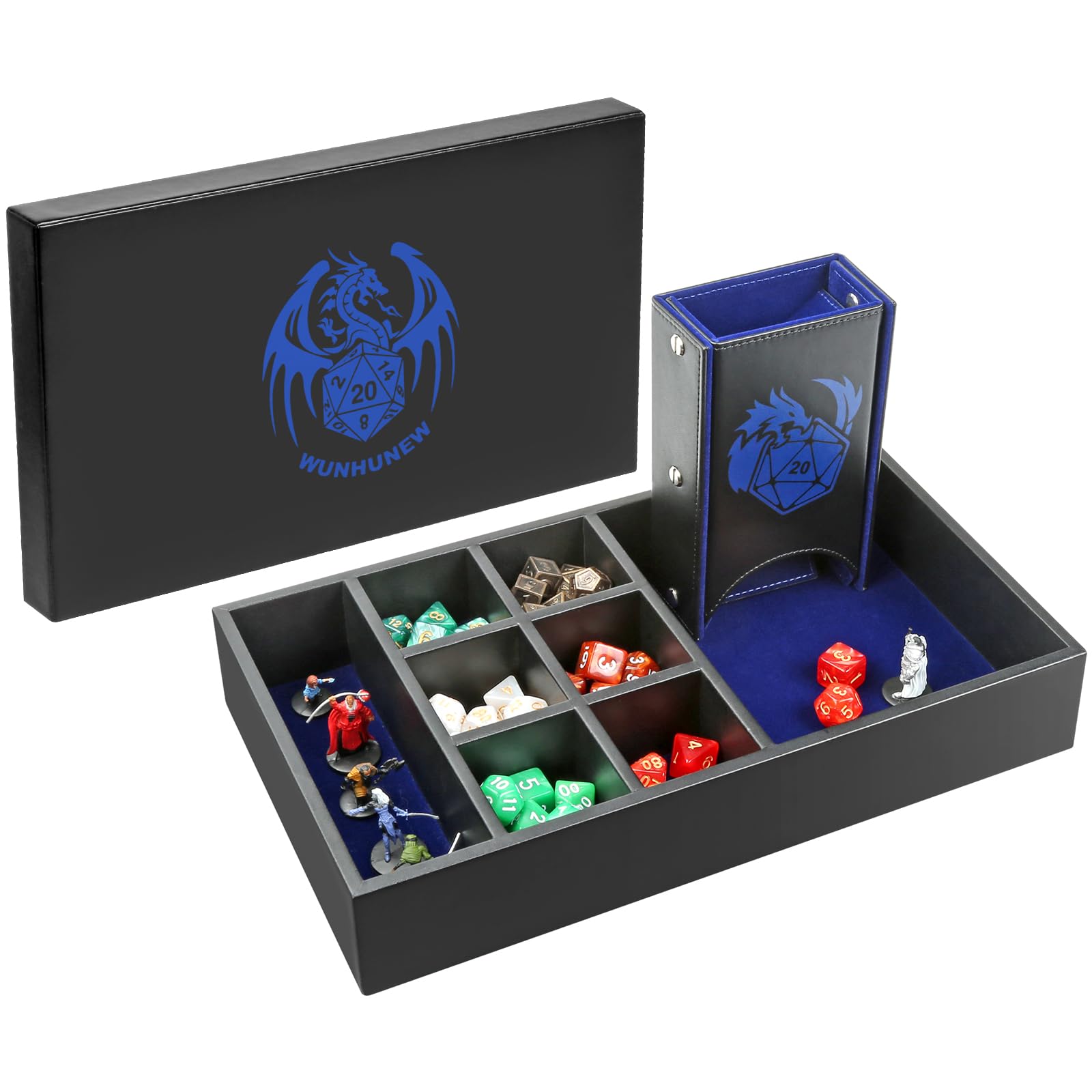 Wunhunew DND Dice Tray & Tower Storage Box, 4 in 1 D&D Dice Holder