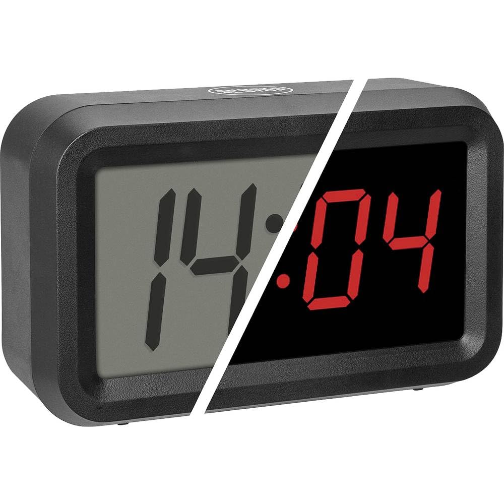 TFA Dostmann Cyfrowy budzik, 60.2038.01, przełączanie między hybrydowymi diodami LCD LED, zasilany bateriami, z alarmem budzika + funkcją drzemki, z 2 poziomami jasności, funkcją ściemniania (LED),