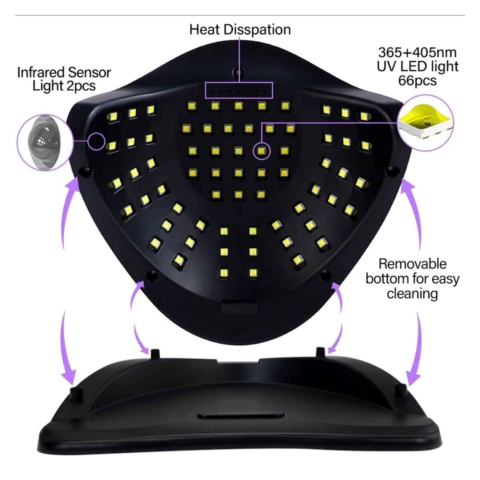 Lampara Uñas Semipermanentes, Lámpara de uñas LED UV 66 LED Secador de uñas Lámpara de uñas LED UV for curar todo el esmalte de uñas de gel con detección de movimiento Equipo de herramientas de salón