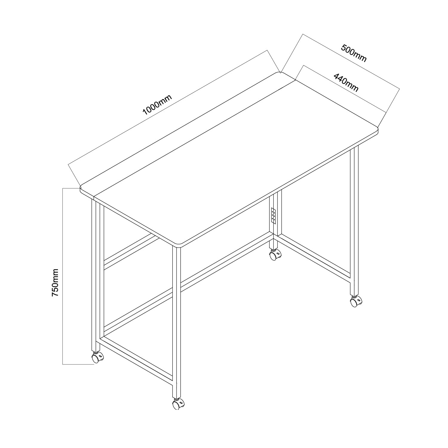 Maclean MC-1250 W - Scrivania portatile pieghevole, 100 x 50 cm, struttura in acciaio, portata 50 kg, scrivania da lavoro, ufficio, tavolo su ruote