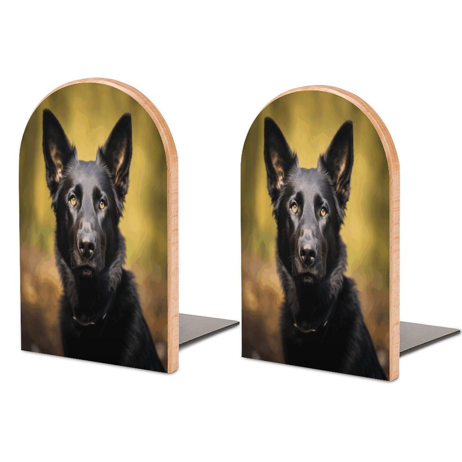 Black German Shepherd Dog Bookends for Shelves Non Skid Book Stoppers Universal Economy Bookend Heavy Duty Wood Book End Decorative Book Shelf Holder for Home Office Desk 1 Pair
