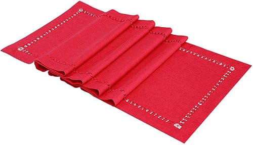 Miniatura 4 de Pañuelos de mesa rectangulares rojos hechos a mano con dobladillo cosido para Navidad, 14 x 72 pulgadas