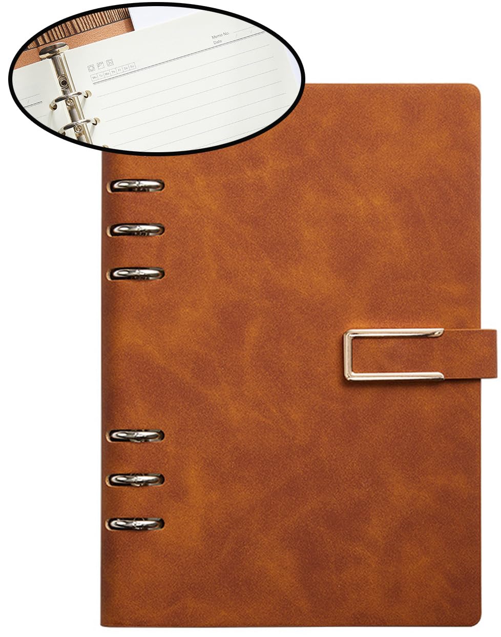 Premify A5 LooseLeaf Binder Notebook, PU Faux Leather Cover with