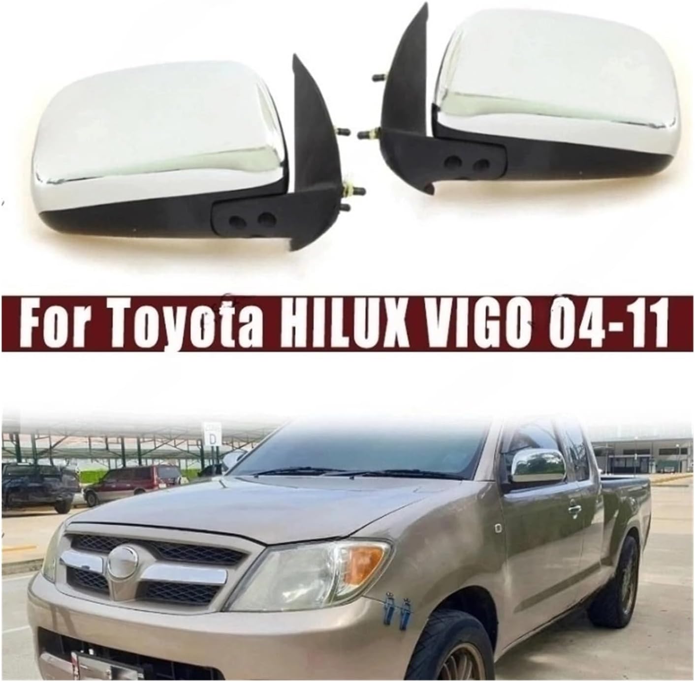 Compatible For HILUX for VIGO 2004-2011 Car Side Mirror Assembly Auto Door Rearview Wing Mirror Assy Manual (Only Plating Right)