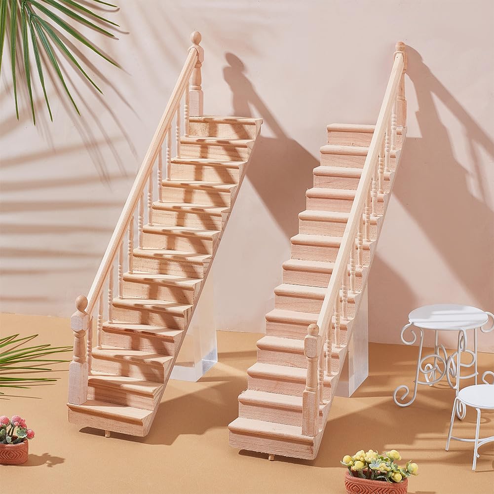 FREEBLOSS 2 Pezzi Mobili Della Casa Delle Bambole Set In Legno In Miniatura Corrimano Accessori Casa Delle Bambole Scale Casa Delle Bambole Mobili E Accessori Set